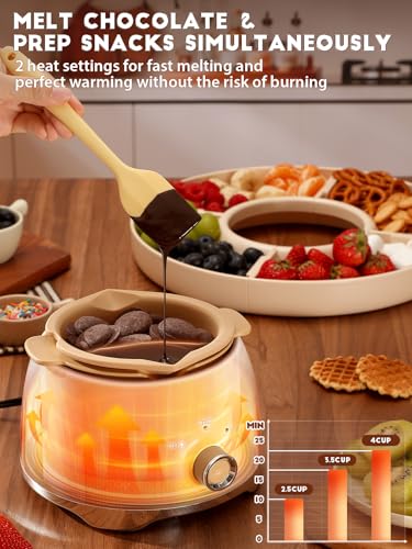 LUSHYUM Chocolate Fondue Pot Set Electric Melting Machine, 4-Cup Capacity 4 Trays 5 Forks 1 Spatula Cheese Warmer, Ideal Gift for Couple Family & Date Night Idea House Warming Holidays Essentials - Image 3