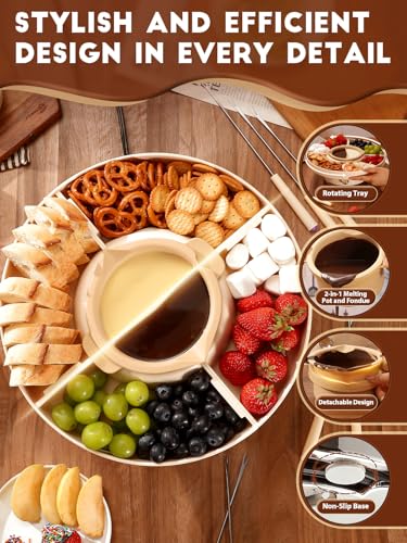 LUSHYUM Chocolate Fondue Pot Set Electric Melting Machine, 4-Cup Capacity 4 Trays 5 Forks 1 Spatula Cheese Warmer, Ideal Gift for Couple Family & Date Night Idea House Warming Holidays Essentials - Image 4