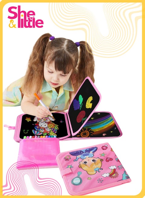 دفتر رسم قابل للمسح للأطفال، لوحة رسم قابلة لإعادة الاستخدام بثمانية جوانب مع 12 قلم ألوان مائية وقطعتي قماش للتنظيف، مجموعة فنية محمولة لتلوين سحري للأطفال الصغار، أنشطة سفر، لعبة تعليمية لمرحلة ما قبل المدرسة (وردي)