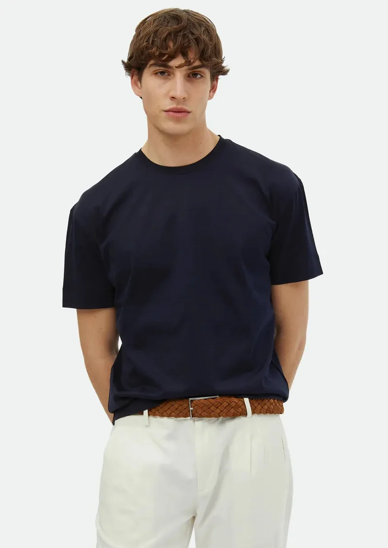 رامسي تيشيرت قطني 100% مخطط باللون الأزرق الداكن برقبة دائرية