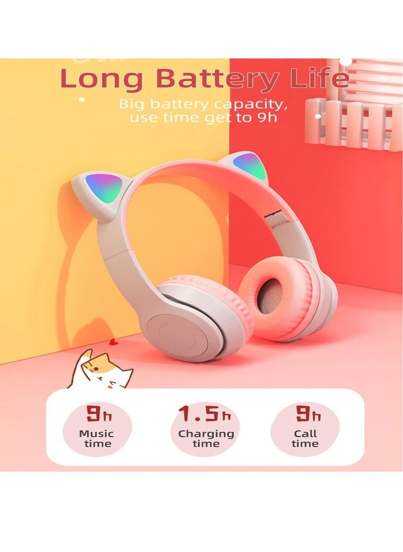 NEW Kids LED Glow Headphones with Microphone, TF Card Support, Foldable Bluetooth & Wired Stereo Headset – Gray - Image 2