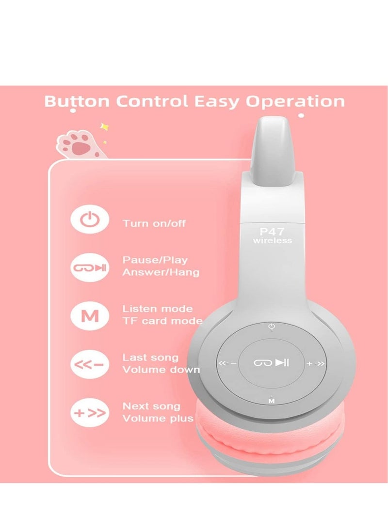 NEW Kids LED Glow Headphones with Microphone, TF Card Support, Foldable Bluetooth & Wired Stereo Headset – Gray - Image 4