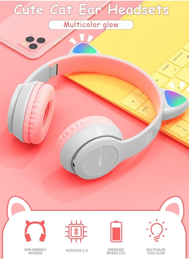 NEW Kids LED Glow Headphones with Microphone, TF Card Support, Foldable Bluetooth & Wired Stereo Headset – Gray - Image 5