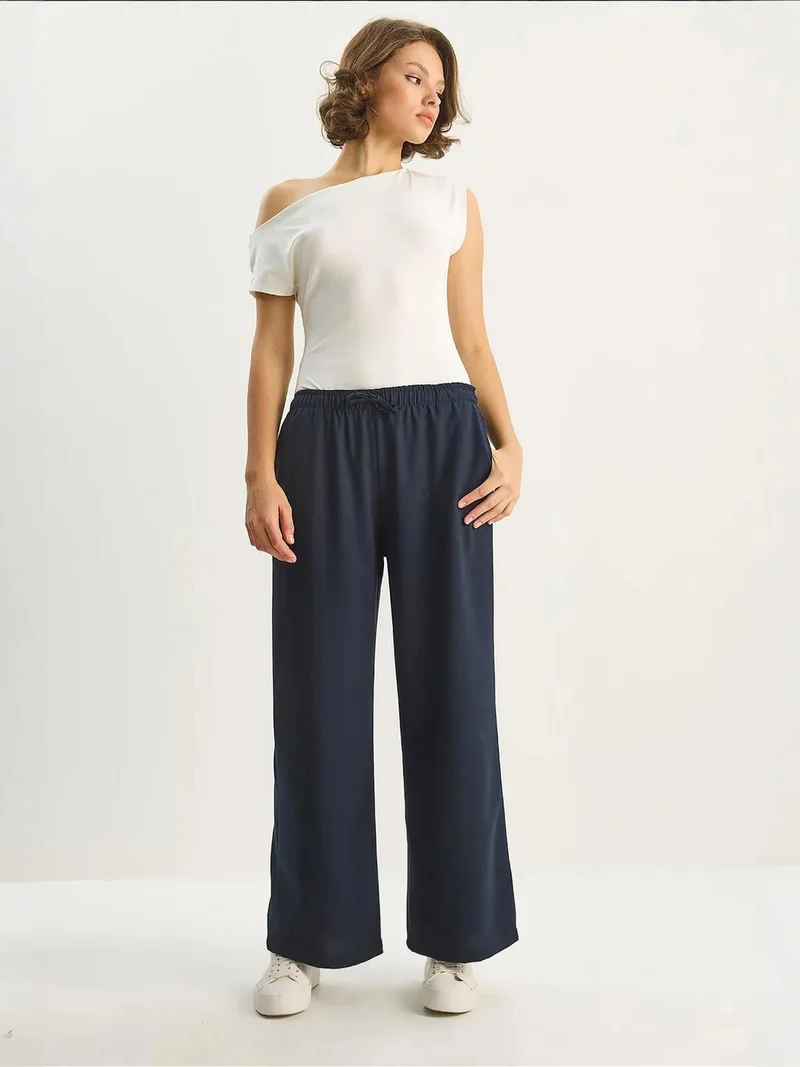 Bianco Lucci LUCCI Wide Leg Palazzo Pants with Tie Closure