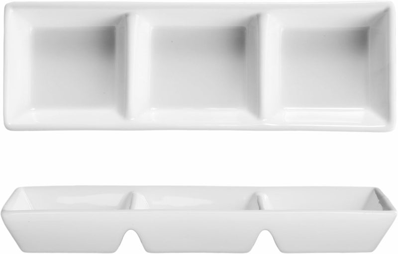 Fortessa Fortessa Fortaluxe Vitrified China Dinnerware Rectangular 3Compartment Dipping Tray 725Inch Set of 6 - Image 1