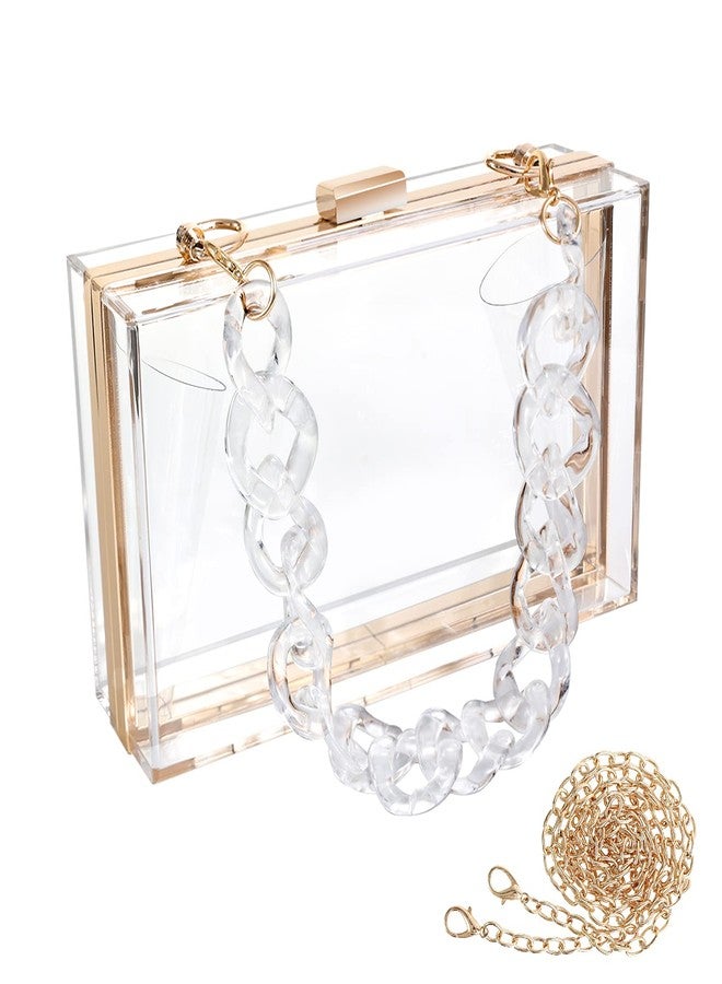 WJCD Clear Acrylic Crossbody Purse - Stadium Approved Box Clutch with Gold Chain, Small Transparent Evening Bag for Women (Transparent 2 chains) - Image 1