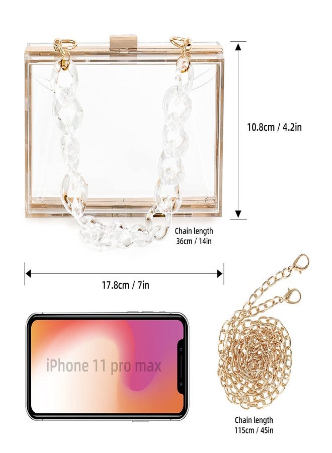 WJCD Clear Acrylic Crossbody Purse - Stadium Approved Box Clutch with Gold Chain, Small Transparent Evening Bag for Women (Transparent 2 chains) - Image 4