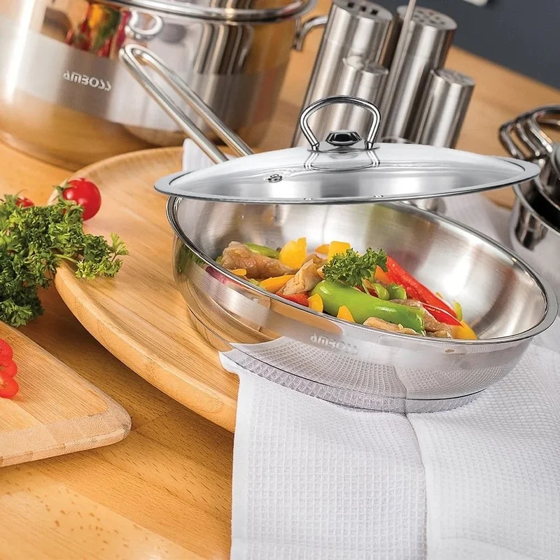 AMBOSS Saphire 26 cm Stainless Steel Induction Compatible Steel Pan with Glass Lid