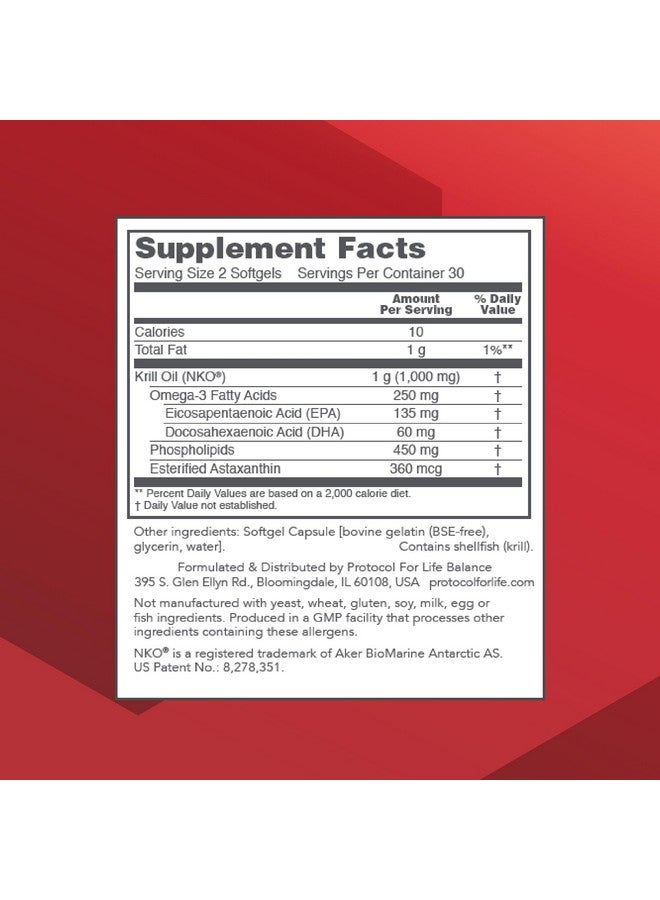 Protocol For Life Balance Protocol Krill Oil 500mg - Krill Oil Supplement - DHA & EPA - with Astaxanthin - Supports Heart, Brain, Joints* - Non-GMO & Halal - 60 Softgels  - Image 2