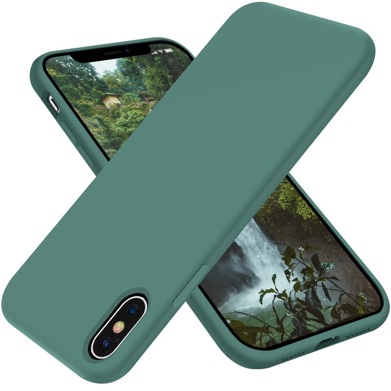 OTOFLY Compatible with iPhone X Case,Ultra Slim Fit iPhone Xs Case Liquid Silicone iPhone 10 Case with Full Body Protection Anti-Scratch Shockproof Bumper, 5.8 inch, (Pine Green) - Image 1