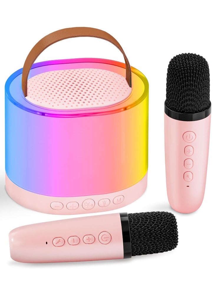 Mini Kids Karaoke Machine, Unique Gifts for Girls Boys with Colorful Lamp, Karaoke Toys for Kids with 2 Wireless Microphones, Toys for Girls Age 4, 5, 6, 7, 8, 9, 10, 12 + Year Old Birthday Party - Image 1