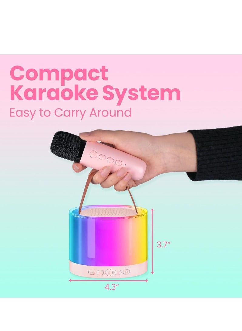 Mini Kids Karaoke Machine, Unique Gifts for Girls Boys with Colorful Lamp, Karaoke Toys for Kids with 2 Wireless Microphones, Toys for Girls Age 4, 5, 6, 7, 8, 9, 10, 12 + Year Old Birthday Party - Image 2