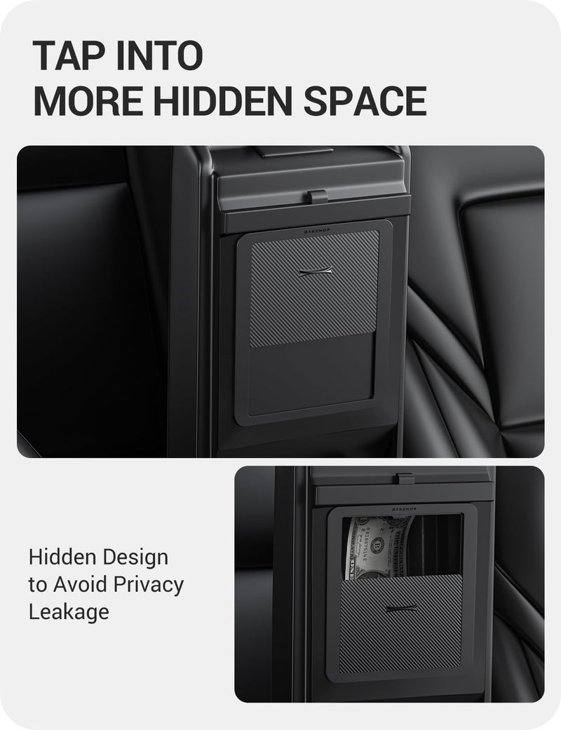 BASENOR Upgraded Tesla Model Y Model 3 Armrest Hidden Storage Box [Carbon Edition] [Powerful Magnetic] Center Console Secret Compartment Accessories 2017-2024 (Proprietary Design) - Image 3
