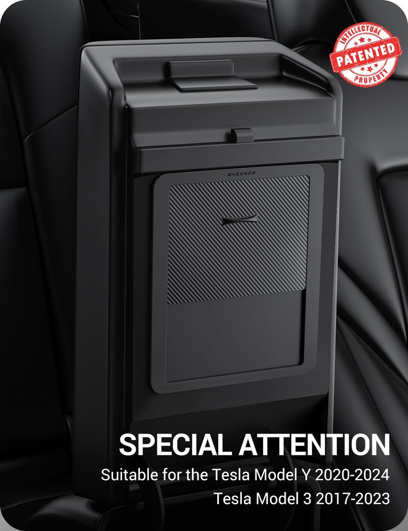 BASENOR Upgraded Tesla Model Y Model 3 Armrest Hidden Storage Box [Carbon Edition] [Powerful Magnetic] Center Console Secret Compartment Accessories 2017-2024 (Proprietary Design) - Image 2