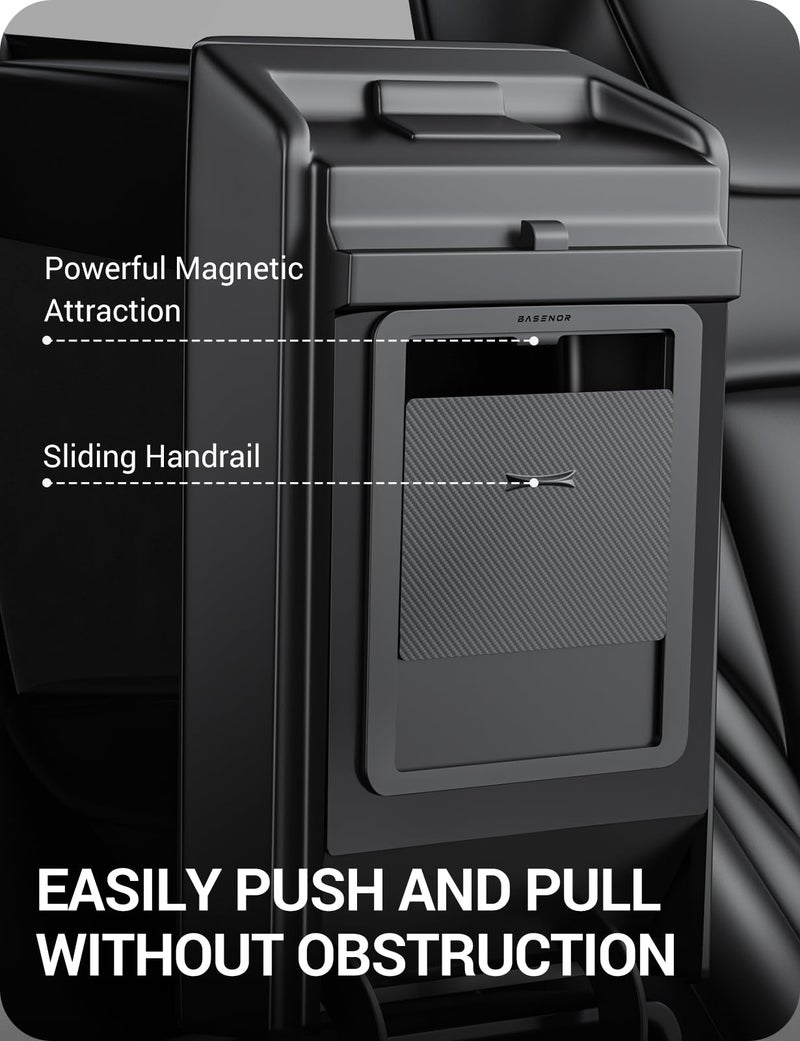 BASENOR Upgraded Tesla Model Y Model 3 Armrest Hidden Storage Box [Carbon Edition] [Powerful Magnetic] Center Console Secret Compartment Accessories 2017-2024 (Proprietary Design) - Image 5