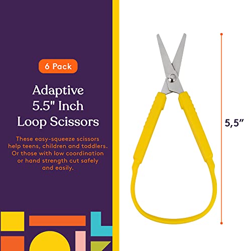 Special Supplies Mini Loop Scissors for Children and Teens and 5.5" Inches (6-Pack) Colorful Looped, Adaptive Design, Right and Lefty Support, Small, Easy-Open Squeeze Handles, For Special Needs - Image 2