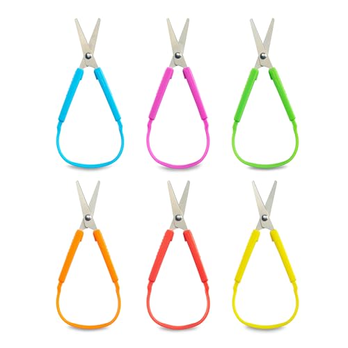 Special Supplies Mini Loop Scissors for Children and Teens and 5.5" Inches (6-Pack) Colorful Looped, Adaptive Design, Right and Lefty Support, Small, Easy-Open Squeeze Handles, For Special Needs - Image 1