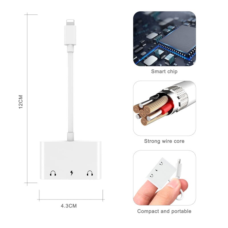 ELITEED 3in1 Lighting to 3.5mm,Headphone Adapter for iPhone, Dual Earphone Jack Audio and Charging Adapter,Headphone Splitter for iPhone 14/13/12/11/XS Max/XR/8/7 Plus /6/ iPad,Support iOS 10 to16 - Image 2
