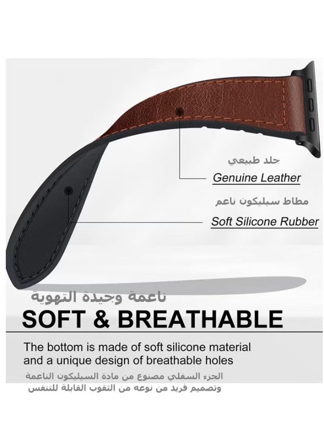 Magnetic Leather Watch Band for Apple Watch Ultra, 49mm 45mm 44mm 42mm, Magnetic Buckle Replacement Genuine Leather Strap for Apple Watch Series, Brown - Image 4
