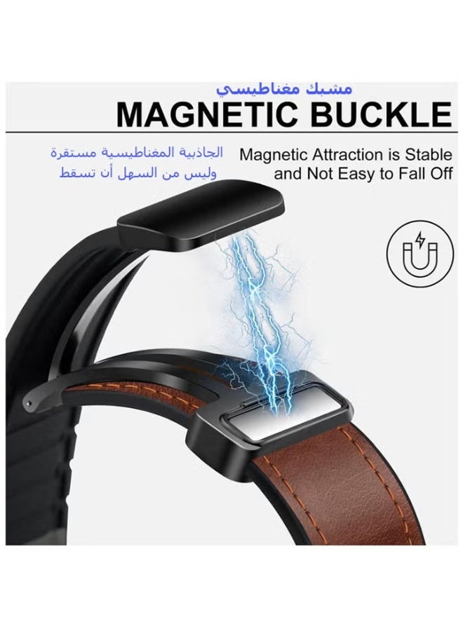 Magnetic Leather Watch Band for Apple Watch Ultra, 49mm 45mm 44mm 42mm, Magnetic Buckle Replacement Genuine Leather Strap for Apple Watch Series, Brown - Image 2