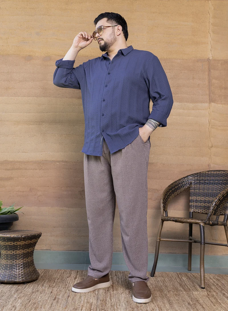 Instafab Plus Instafab Plus Men's Berry Blue Parallel-Check Tactile Shirt For Casual Wear | Spread Collar | Long Cuffed Sleeves | Button Closure | Plus Size Shirt Crafted With Comfort Fit For Everyday Wear