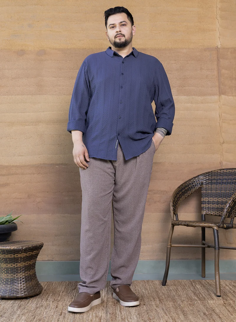 Instafab Plus Instafab Plus Men's Berry Blue Parallel-Check Tactile Shirt For Casual Wear | Spread Collar | Long Cuffed Sleeves | Button Closure | Plus Size Shirt Crafted With Comfort Fit For Everyday Wear
