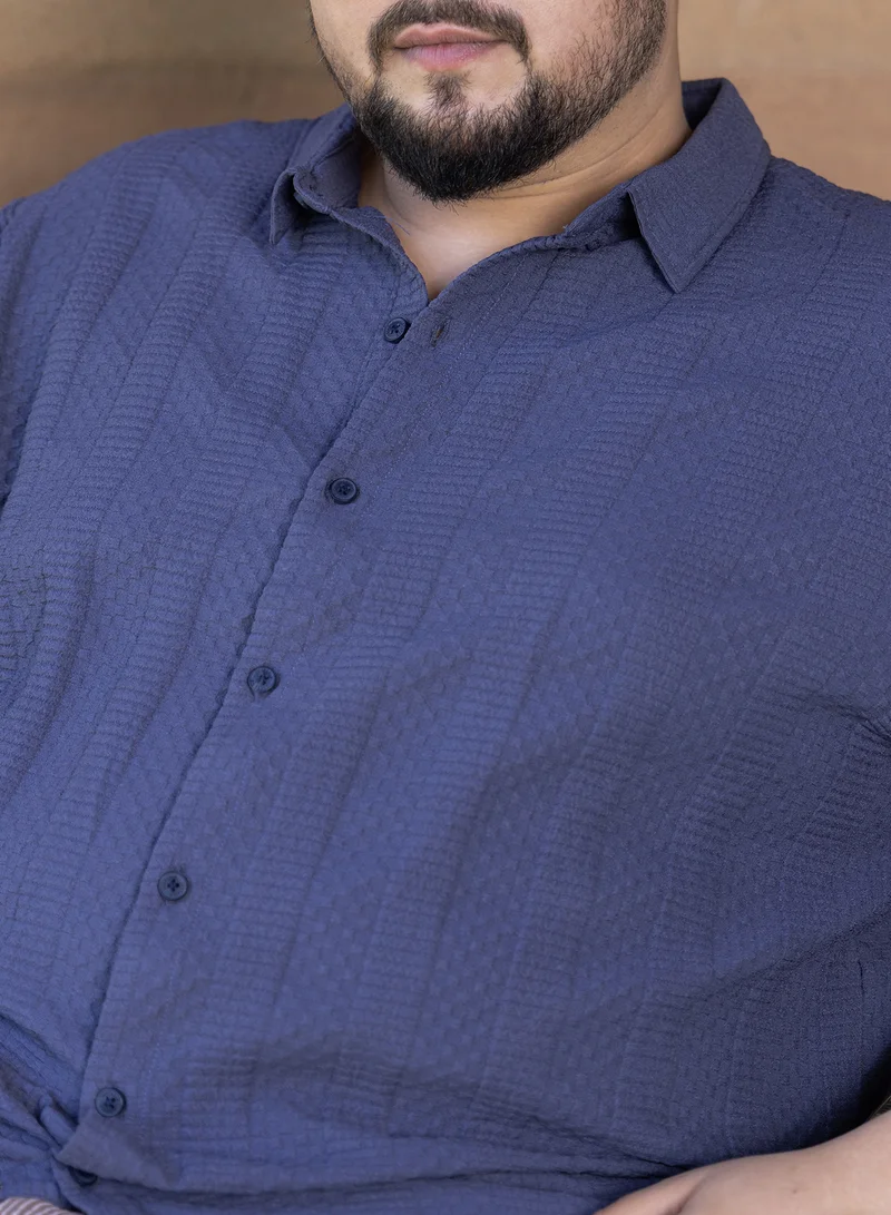 Instafab Plus Instafab Plus Men's Berry Blue Parallel-Check Tactile Shirt For Casual Wear | Spread Collar | Long Cuffed Sleeves | Button Closure | Plus Size Shirt Crafted With Comfort Fit For Everyday Wear