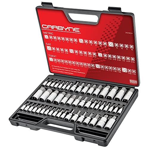 CARBYNE 50-Piece Master Torx, SAE & Metric Hex Bit (Allen) Socket Set | S2 Steel Bits, Cr-V Steel Sockets, Durable Storage Case. Torx: T6 to T70, Metric Hex: 2mm to 19mm, SAE Hex: 5/64 in. to 3/4 in. - Image 1