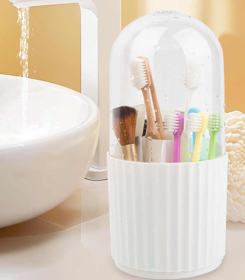 OOXYG Large Capacity Toothbrushes and Toothpaste Holders with Removable Lid, Dustproof & Waterproof, 360 Rotating 5 Slots Cosmetics Makeup Brush Organizer for Vanity Bathroom Countertop White - Image 2