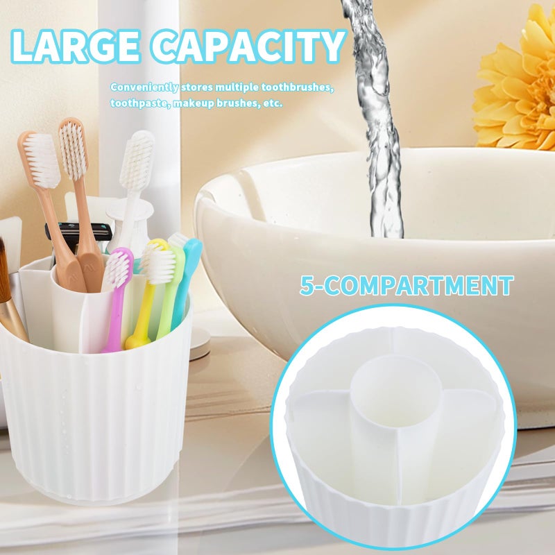 OOXYG Large Capacity Toothbrushes and Toothpaste Holders with Removable Lid, Dustproof & Waterproof, 360 Rotating 5 Slots Cosmetics Makeup Brush Organizer for Vanity Bathroom Countertop White - Image 5