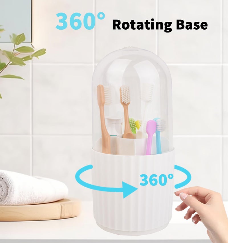 OOXYG Large Capacity Toothbrushes and Toothpaste Holders with Removable Lid, Dustproof & Waterproof, 360 Rotating 5 Slots Cosmetics Makeup Brush Organizer for Vanity Bathroom Countertop White - Image 4