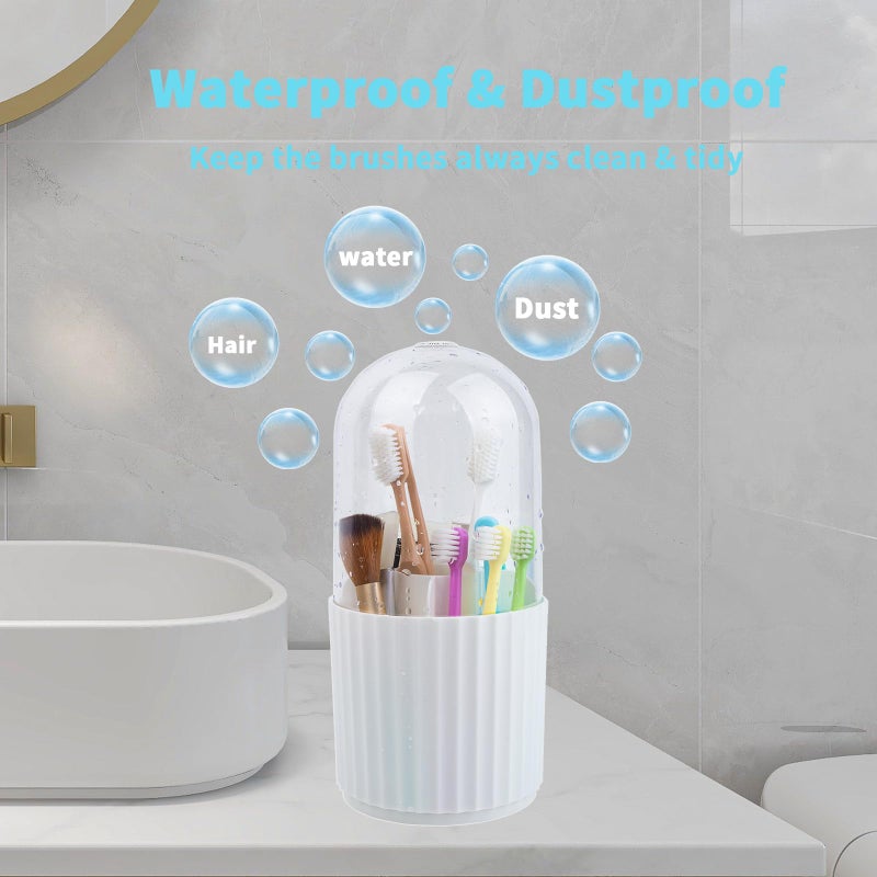 OOXYG Large Capacity Toothbrushes and Toothpaste Holders with Removable Lid, Dustproof & Waterproof, 360 Rotating 5 Slots Cosmetics Makeup Brush Organizer for Vanity Bathroom Countertop White - Image 3