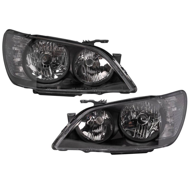 TRQ 2 Piece Headlight Assembly Set Performance Black Bezel Driver Passenger Side Compatible with Lexus IS300 20012005 LX2502121 LX2503121