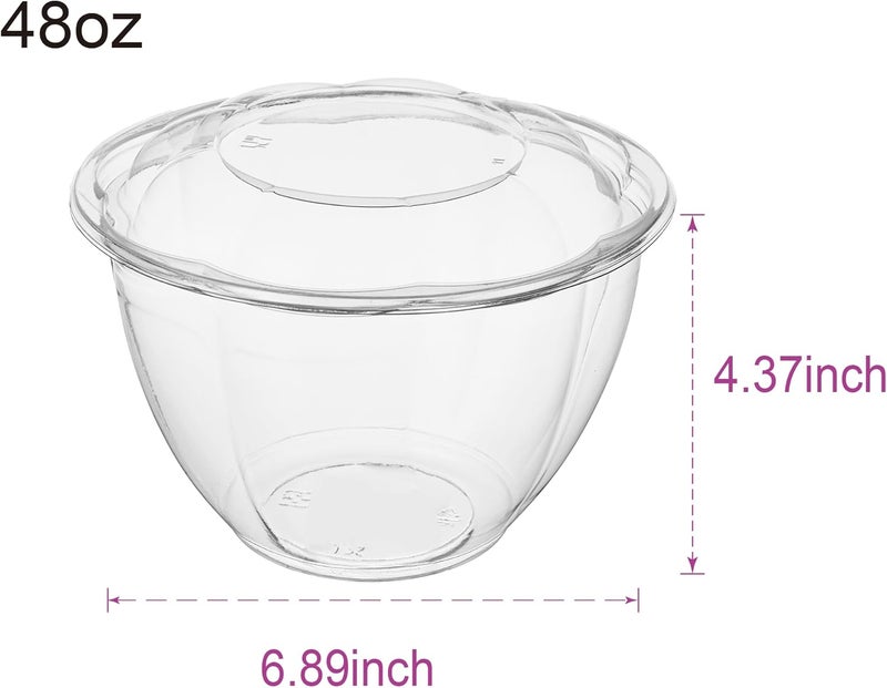 FULING 48 oz 50 Sets Clear Plastic Salad Bowls with Airtight Lids Disposable To Go Mixing Containers Serving for Fruit Quinoa Lunch and Meal Prep - Image 2
