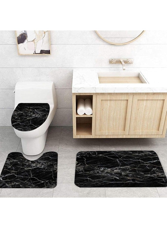 Arabest 3Pcs  Bathroom Antiskid Pad, Marble Printed Bath Mat, Super Soft and Fluffy Microfiber Absorbent Solid Bathroom Rug, Bath Mat+Contour+Toilet Lid Cover ﻿ - Image 2