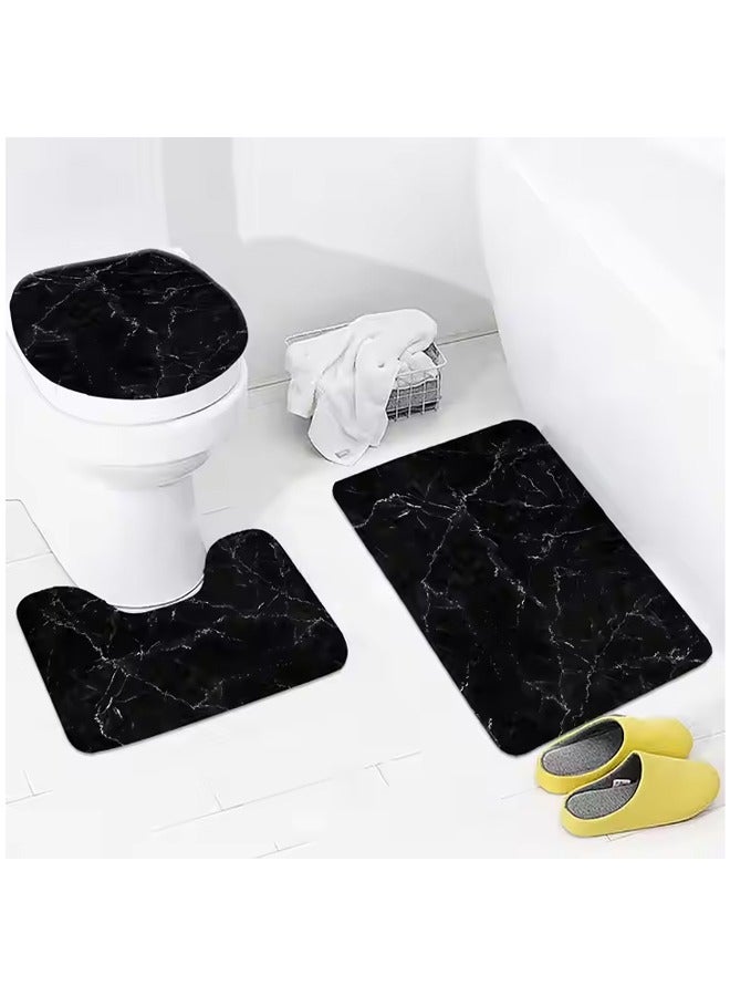 Arabest 3Pcs  Bathroom Antiskid Pad, Marble Printed Bath Mat, Super Soft and Fluffy Microfiber Absorbent Solid Bathroom Rug, Bath Mat+Contour+Toilet Lid Cover ﻿ - Image 3