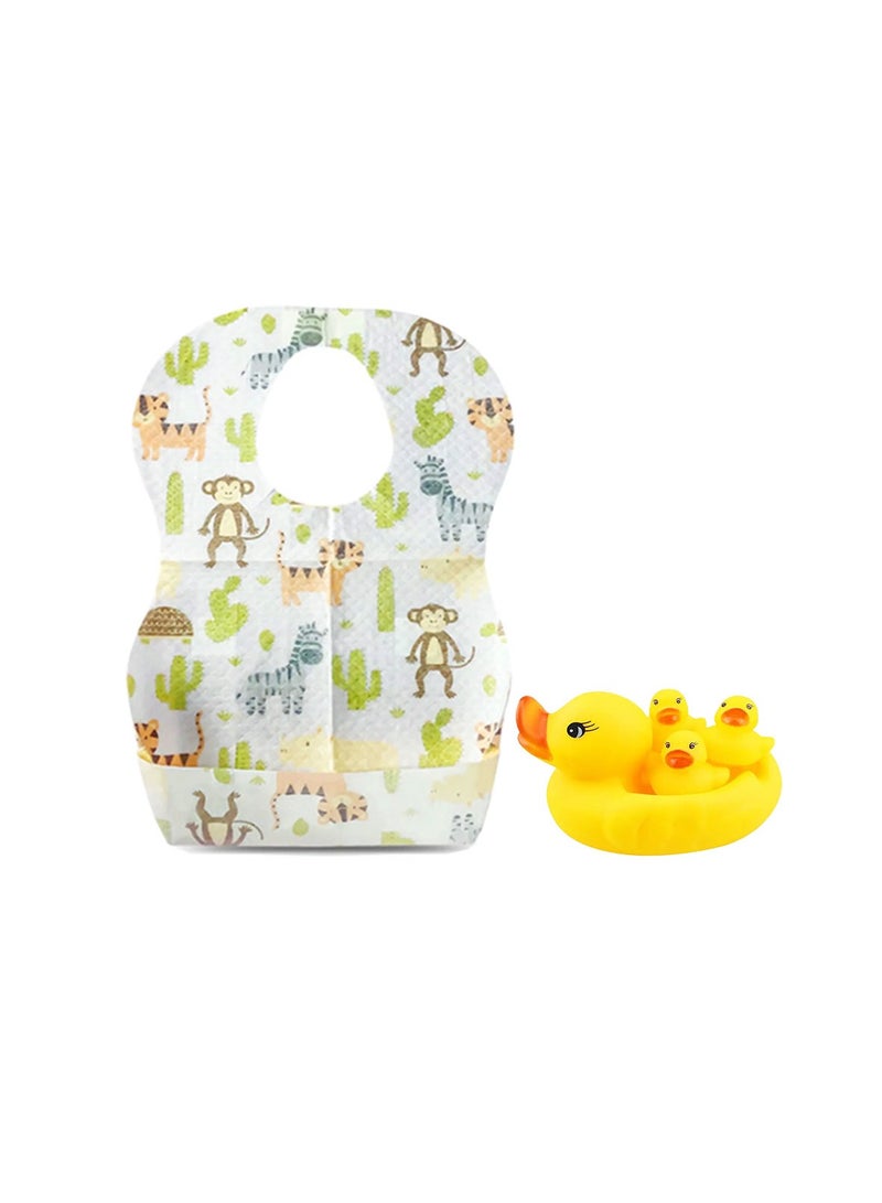 Star Babies - Combo Pack of 2- Disposable Bibs Animal Print (20 Pcs) with Rubber Duck - Image 1