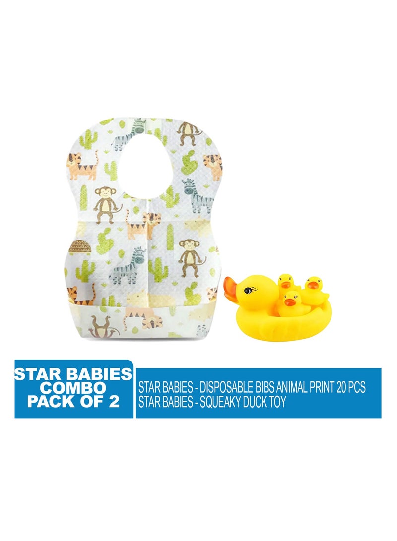 Star Babies - Combo Pack of 2- Disposable Bibs Animal Print (20 Pcs) with Rubber Duck - Image 2