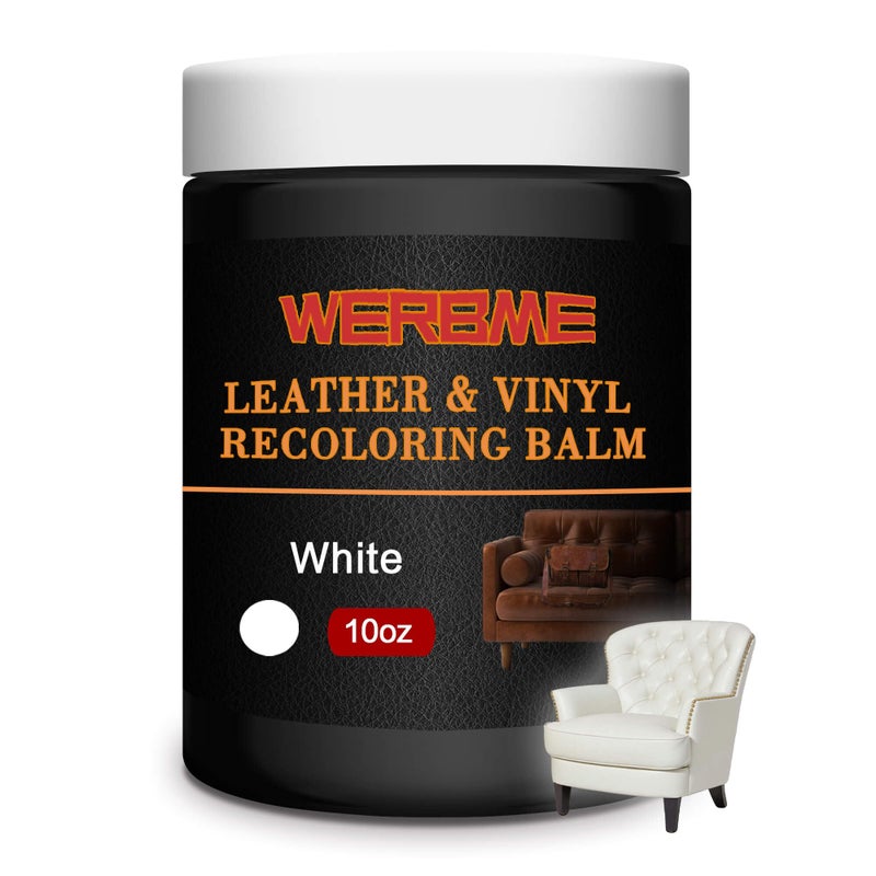 WERBME Leather Recoloring Balm Color Restorer 10OZ Multipurpose Dye Paint for Faded Leather Couches Car Seats Shoes Fix Scratches on Clothing Furniture AccessoriesWhite