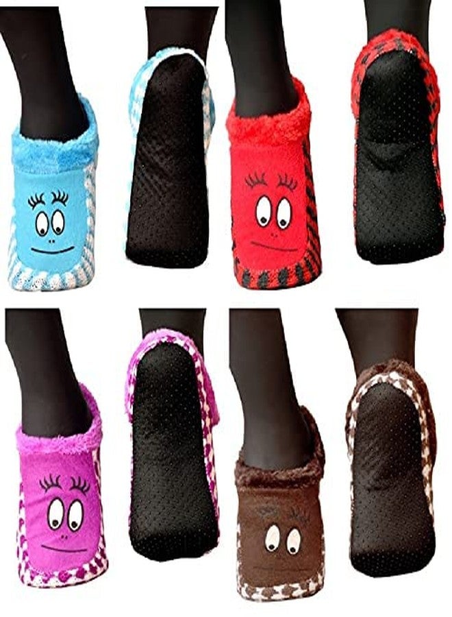 V3E جوارب دافئة شتوية ملونة للأطفال V3E - جوارب منزلية محبوكة مع نعل مطاطي ناعم (متعدد الألوان، عبوة من 04) - (6-7 سنوات) - Image 1