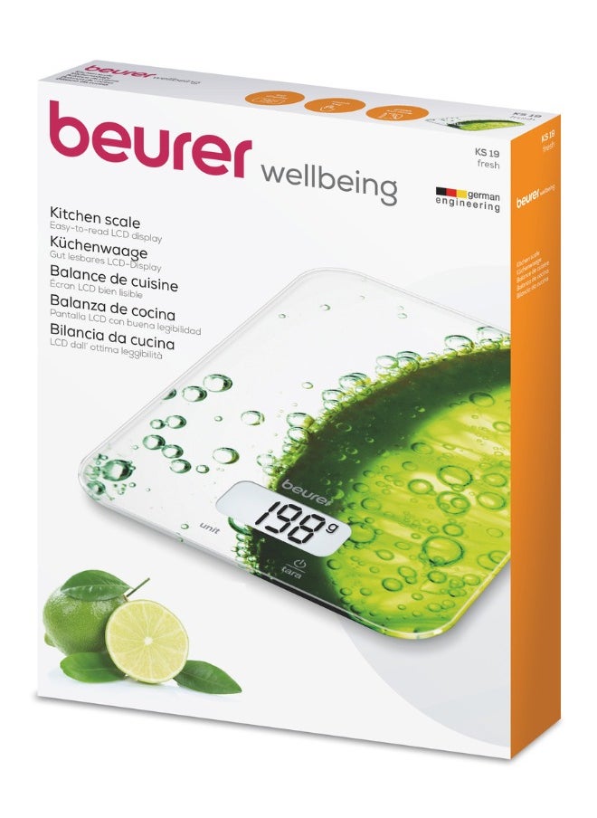 Beurer - KS 19 Fresh Kitchen Scale – Easy-to-Read LCD, Modern Touch Operation, 5kg Capacity, Glass Surface with Tare Function - Image 1