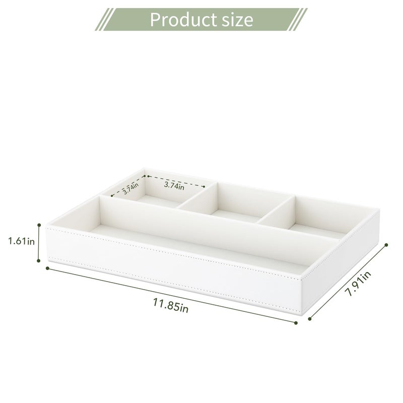 GORESE Faux Leather Valet Tray, Stackable Jewelry Trays for Dresser Table Drawer, Nightstand Organizer for Men Women, EDC Catch All Tray for Trinket, Key, Purse, Sunglass, Watch, Cologne, White - Image 2