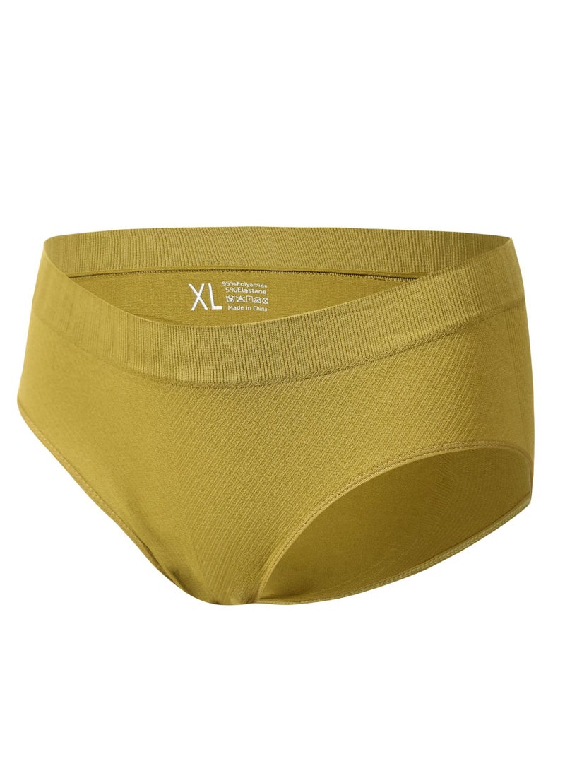 Loquat Women's Solid Color Seamless Underwear Low-Waisted Full Briefs Soft Stretch Underwear Panties Greenish Yellow 