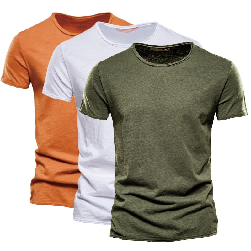 T-Shirt With Round Neck For Men, Bamboo Cotton Short-Sleeve, New Pure Cotton Style, Solid Color For Summer - Image 1