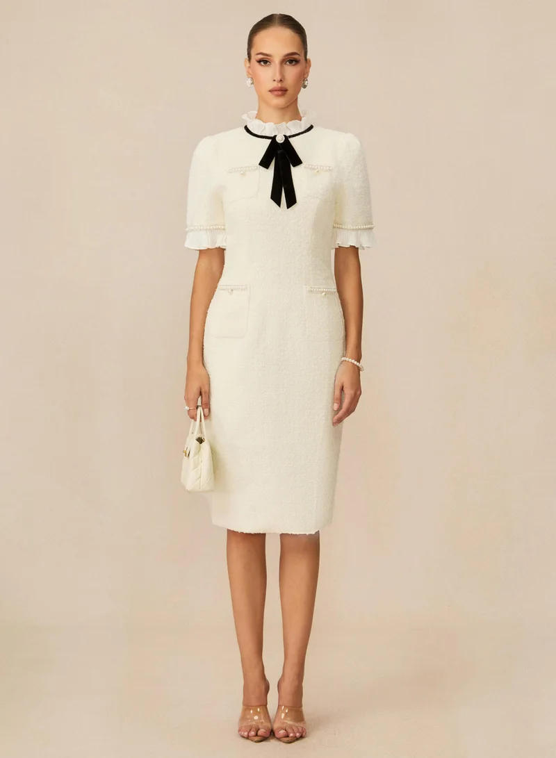 سنفير Precious And Perfect Velvet Bow Ruffled Midi Dress