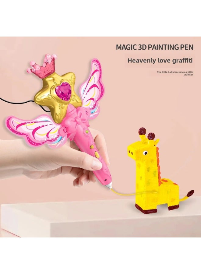 Children's 3D Printing Pen Fairy Stick Student Graffiti Low Temperature Plug-in Drawing 3D Stereo Pen Girl Toy-Color:Fairy Stick 3D Pen [with Charging Head With 18 M Consumables]] - Image 2