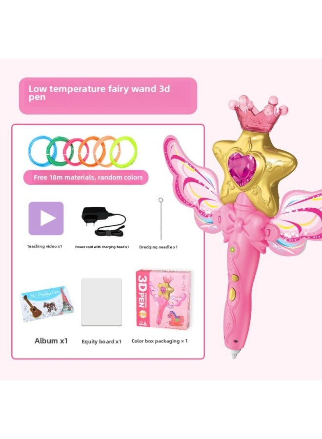 Children's 3D Printing Pen Fairy Stick Student Graffiti Low Temperature Plug-in Drawing 3D Stereo Pen Girl Toy-Color:Fairy Stick 3D Pen [with Charging Head With 18 M Consumables]] - Image 1