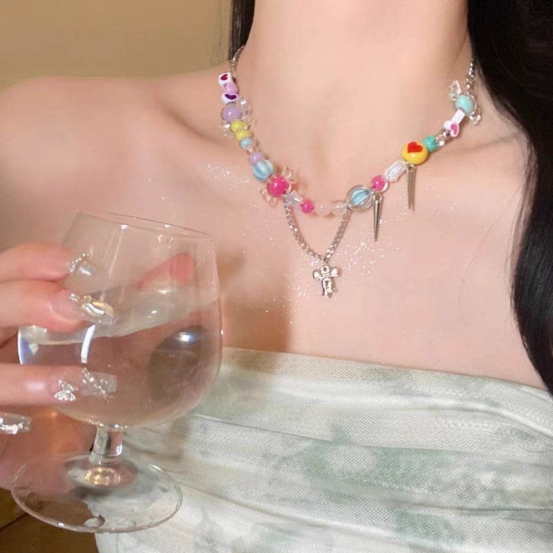 Colorful Dopamine Beaded Choker Necklace for Women - Image 1