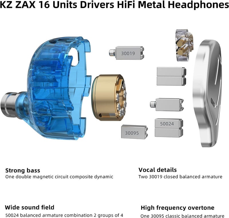 CCA KZ Zax in Ear Monitor Headphones 16 Units 7BA 1DD Hybrid Drivers HiFi IEM Earphones High Clarity Metal Gaming Earbuds with 2 Pin Detachable Cable - Image 4