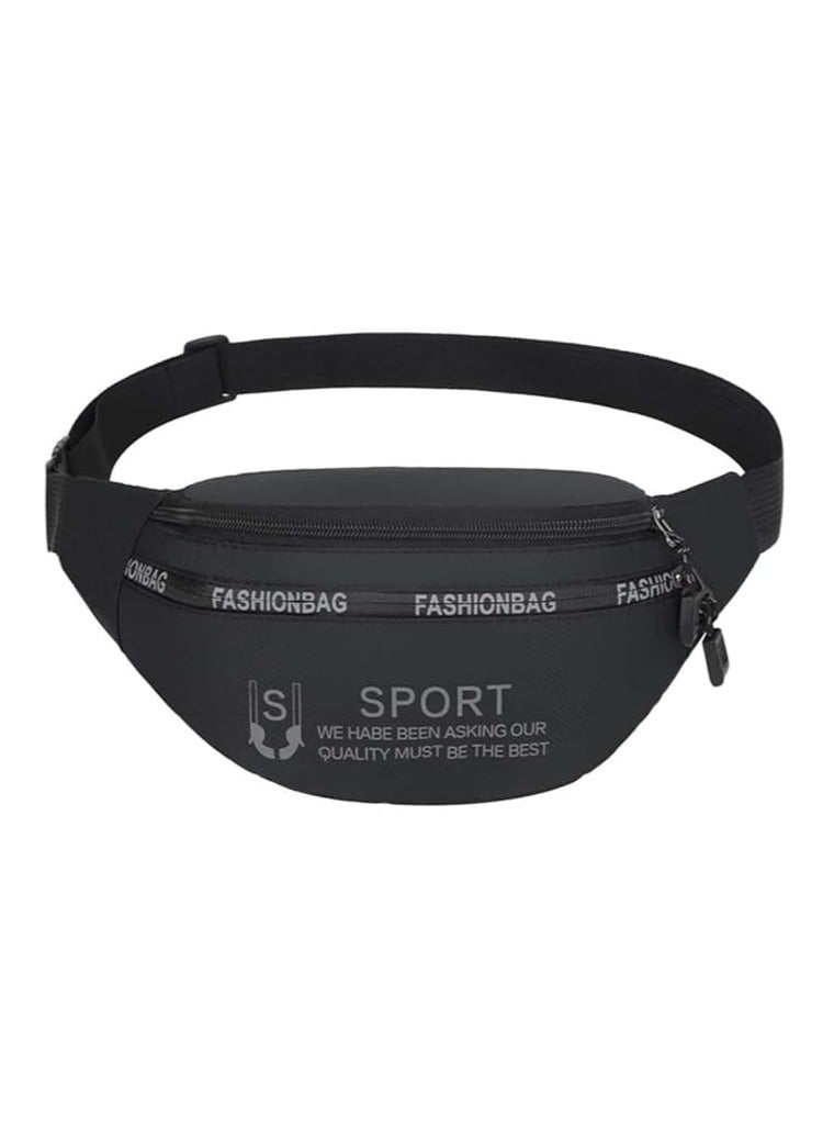 شنطة خصر رجالية مقاومة للماء بتصميم عملي عصري، خفيفة الوزن ومتعددة الجيوب، مثالية للرياضة والسفر والمشي لمسافات طويلة (Code 9306058) – اللون: أسود - Image 1